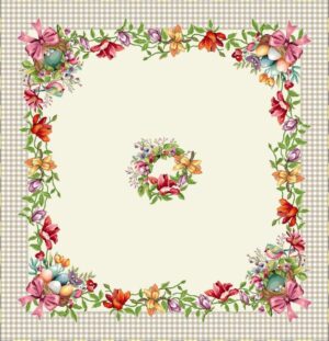 Față de masă - Jacquard Bej caroserie si flori roz