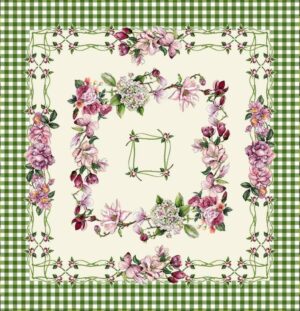 Față de masă - Jacquard Green check si flori
