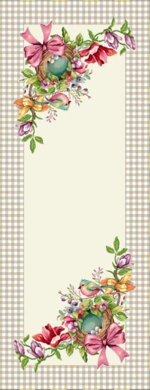 Jacquard Bej Check și Flori Roz - Traversă/Servete de masă