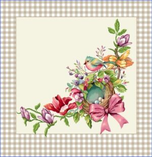 Jacquard Bej carouri si flori roz - Pernă decorativă