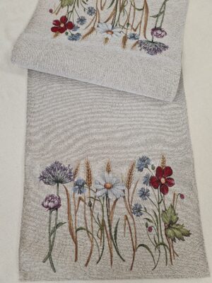 Jacquard Bej și Flori - Traversă/Servete de masă