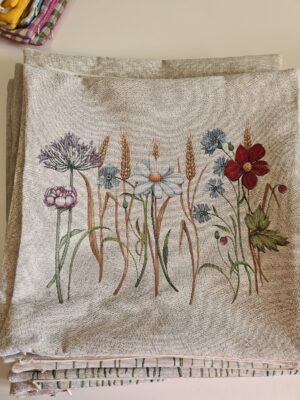Jacquard Bej și flori - Pernă decorativă
