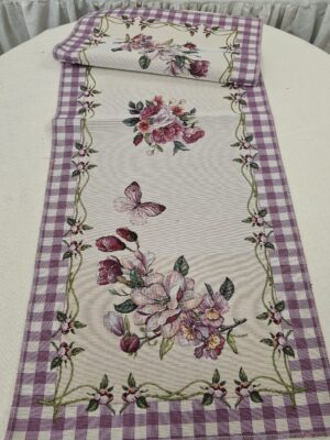 Jacquard roz și flori - Traversă/Servete de masă